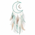Attrape-rêves lune 25 x 70 cm turquoise et blanc en fil et plumes décoratives style bohème