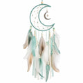 Attrape-rêves lune 25 x 70 cm turquoise et blanc en fil et plumes décoratives style bohème