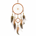Attrape-rêves mural 25 x 65 cm en corde et plumes marron vert style bohème