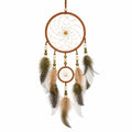 Attrape-rêves mural 25 x 65 cm en corde et plumes marron vert style bohème