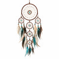 Attrape-rêves 30 x 75 cm en corde et plumes marron turquoise - décoration murale suspendue