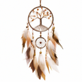 Attrape-rêves 30 x 75 cm en corde et plumes marron beige - Décoration murale bohème