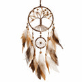 Attrape-rêves 30 x 75 cm en corde et plumes marron beige - Décoration murale bohème