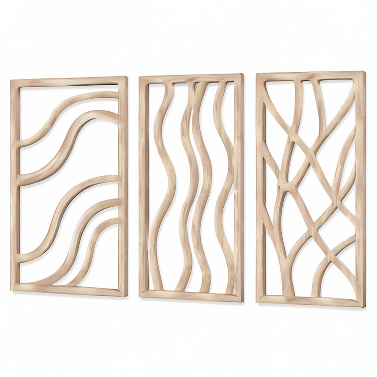 Lot de 3 panneaux décoratifs muraux 40 x 90 cm en bois naturel style organique