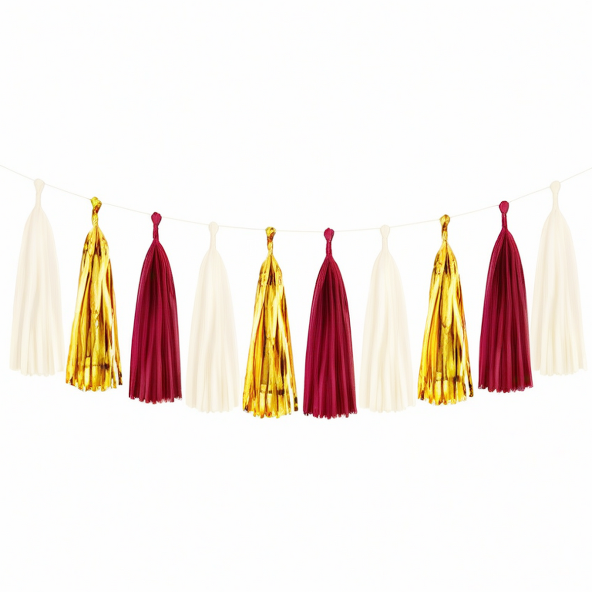 Guirlande de pompons 180 cm en papier ivoire bordeaux doré pour décoration de fête