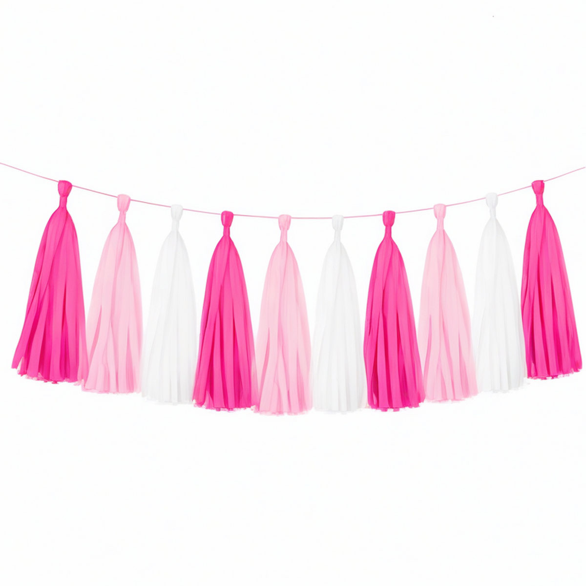 Guirlande à franges 200 cm en papier rose et blanc décorative pour fête