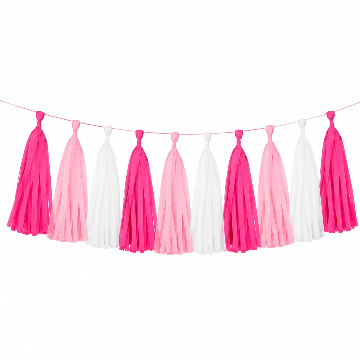 Guirlande à franges 200 cm en papier rose et blanc décorative pour fête