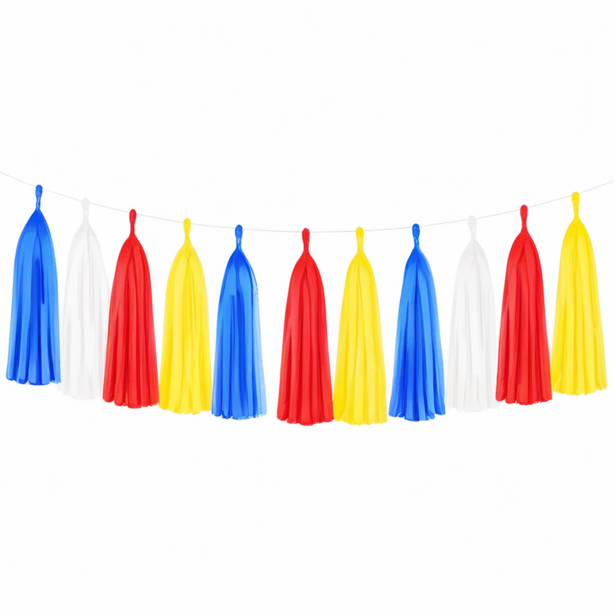 Guirlande de pompons en papier 300 cm bleu blanc rouge jaune décoration suspendue