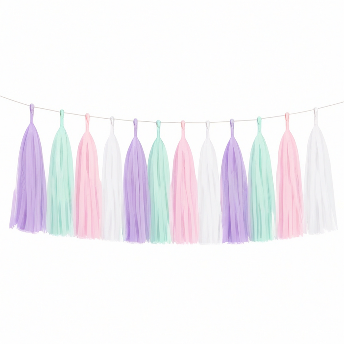 Guirlande décorative à pampilles en papier de soie 300 cm rose vert menthe violet blanc pour fête