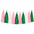 Guirlande à pampilles 300 cm - papier de soie rose vert blanc décoration suspendue
