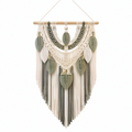 Décoration murale macramé 50 x 85 cm coton vert sauge et écru style bohème suspendu