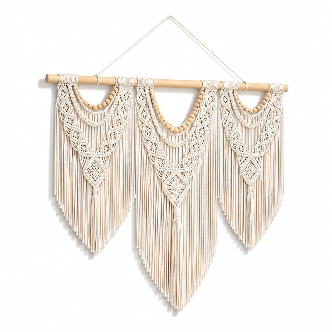 Tenture murale 100 x 90 cm en coton écru style macramé décoratif