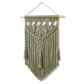 Tapisserie murale macramé 45 x 90 cm en coton vert sauge avec franges décoratives