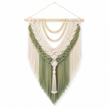 Tenture murale en macramé 50 x 90 cm coton vert et écru style bohème