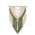 Tenture murale en macramé 50 x 90 cm coton vert et écru style bohème