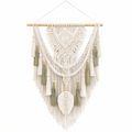 Décoration murale en macramé 70 x 110 cm écru vert sauge en coton style bohème