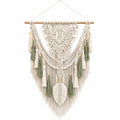 Décoration murale en macramé 70 x 110 cm écru vert sauge en coton style bohème