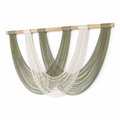 Tenture murale 100 x 90 cm en corde de coton vert sauge et écru style bohème