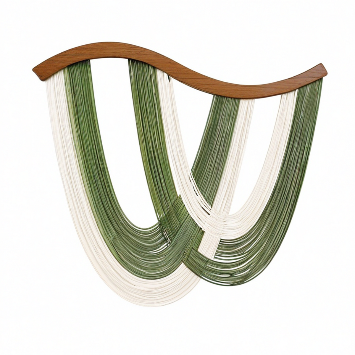 Décoration murale tissée 90 cm x 100 cm en corde de coton vert crème avec support en bois style bohème