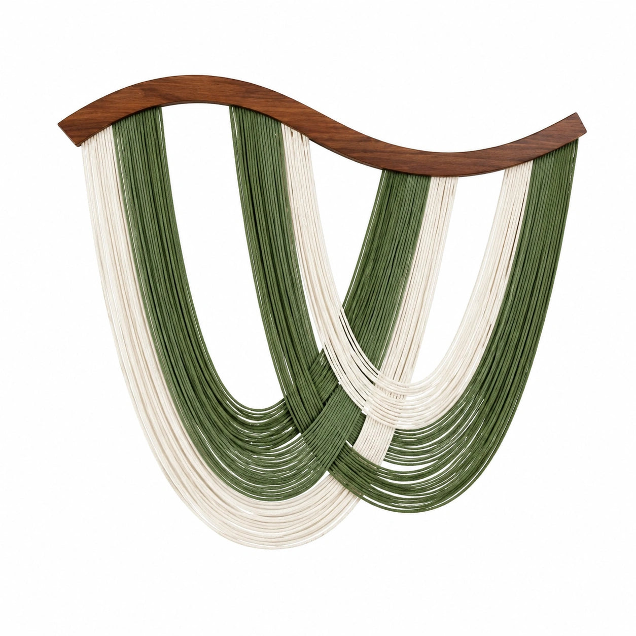 Décoration murale tissée 90 cm x 100 cm en corde de coton vert crème avec support en bois style bohème