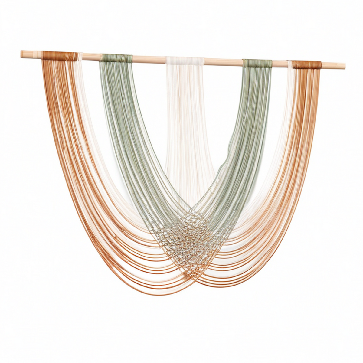 Tenture murale tissée 110 x 100 cm en coton et bois vert sauge écru terracotta style bohème