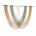 Tenture murale tissée 110 x 100 cm en coton et bois vert sauge écru terracotta style bohème
