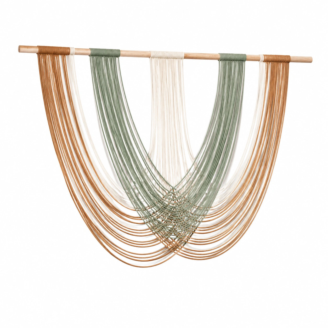 Tenture murale tissée 110 x 100 cm en coton et bois vert sauge écru terracotta style bohème