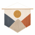 Tenture murale 70 cm x 90 cm en corde de coton écru bleu gris ocre terracotta style bohème géométrique