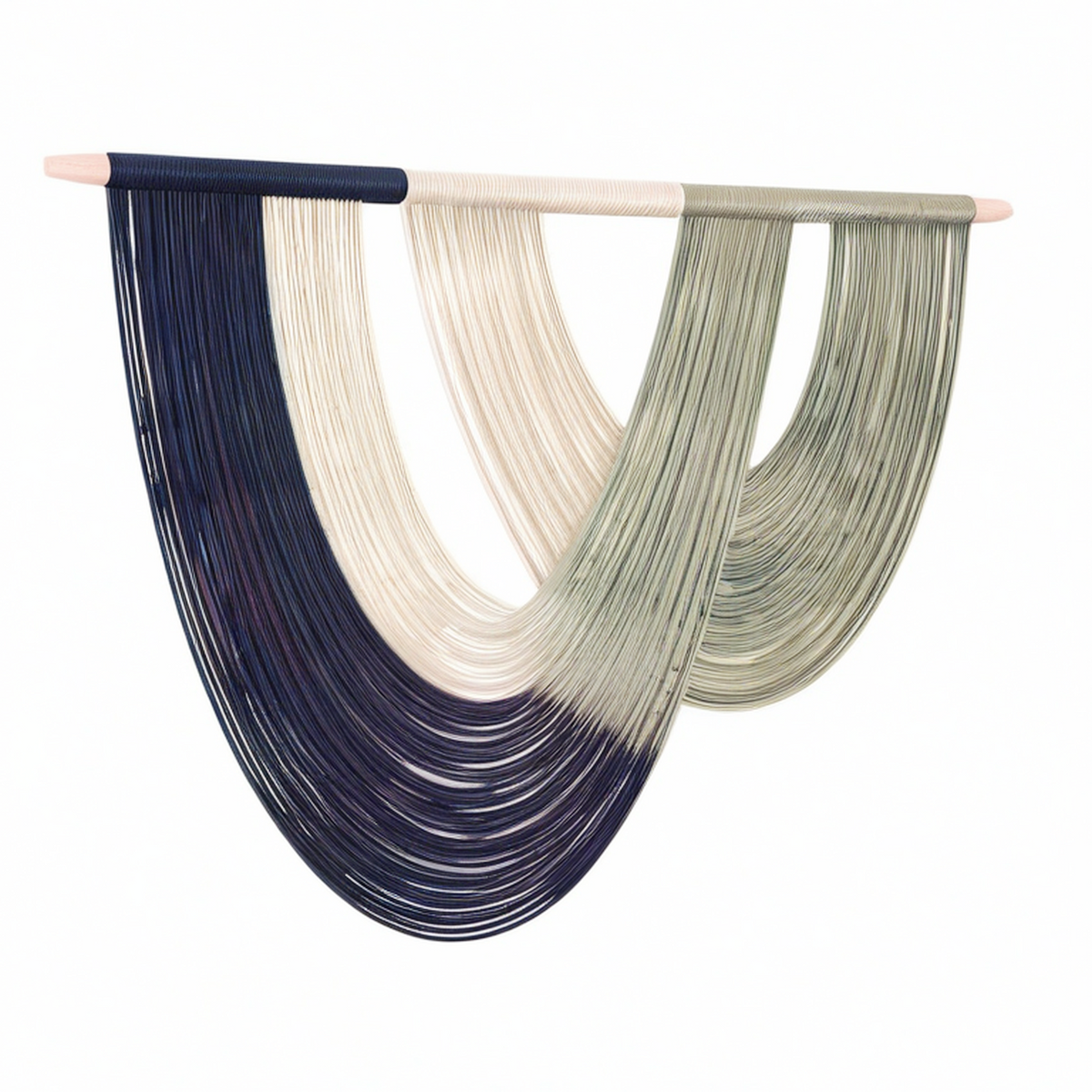 Décoration murale tissée 100 x 95 cm en corde textile bleu marine écru vert sauge style bohème