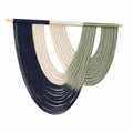 Décoration murale tissée 100 x 95 cm en corde textile bleu marine écru vert sauge style bohème
