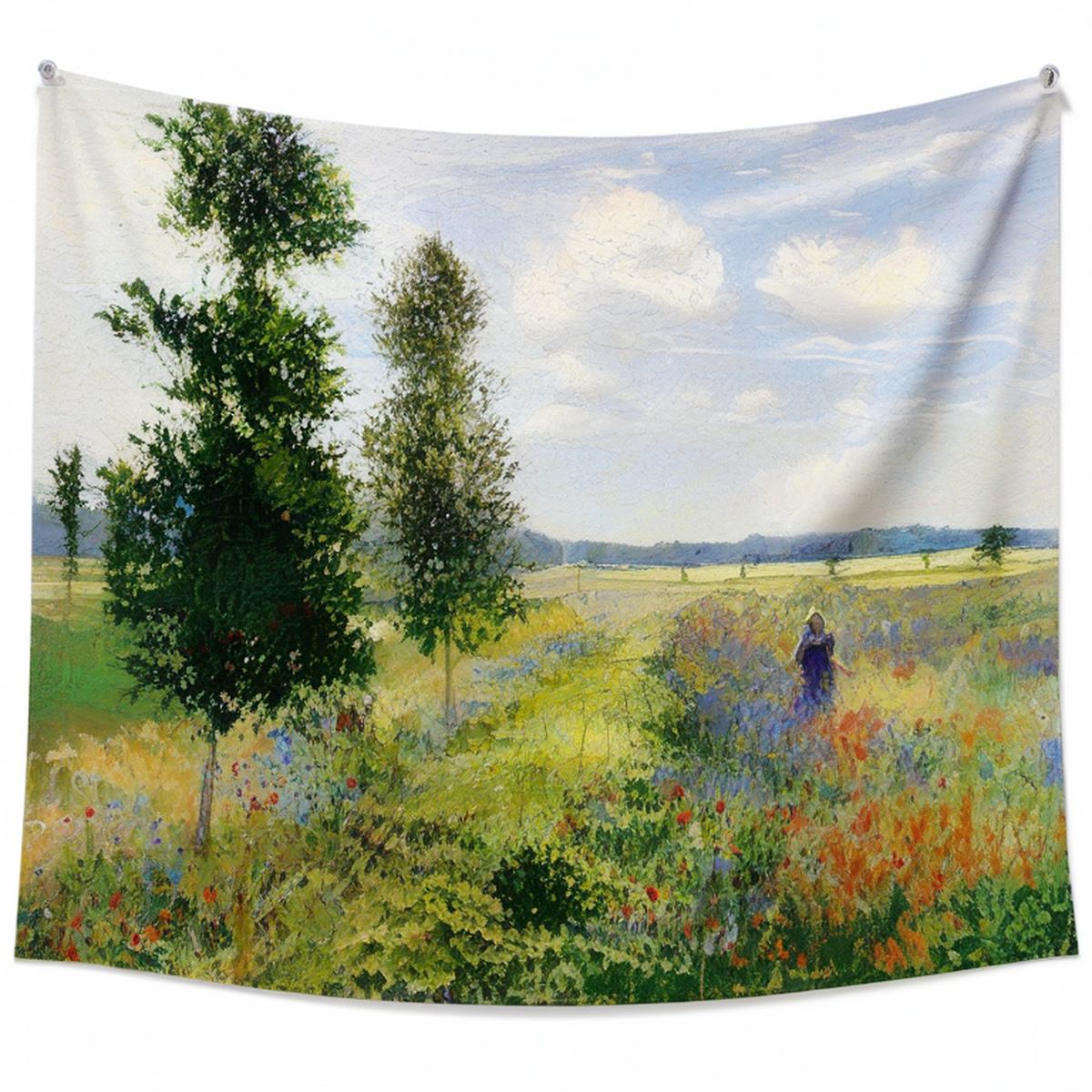 Tapisserie murale 150 x 130 cm en polyester paysage champêtre multicolore style impressionniste