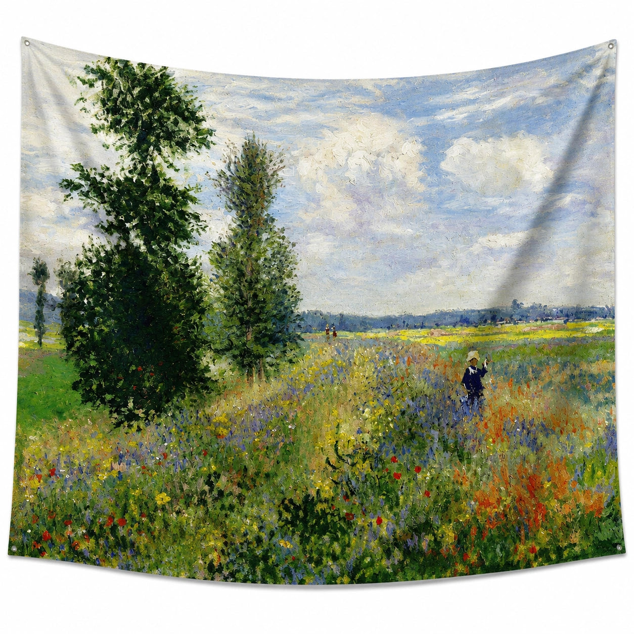 Tapisserie murale 150 x 130 cm en polyester paysage champêtre multicolore style impressionniste