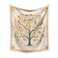 Tapisserie murale 150 x 130 cm en polyester crème à motif arbre floral et oiseaux
