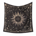Tenture murale 150 x 130 cm en tissu noir et beige décor soleil céleste