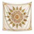 Tapisserie murale 150 x 150 cm en polyester écru motif floral style bohème