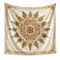 Tapisserie murale 150 x 150 cm en polyester écru motif floral style bohème