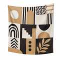Tapisserie murale 150 x 130 cm en polyester beige noir blanc à motifs géométriques style moderne