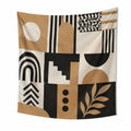 Tapisserie murale 150 x 130 cm en polyester beige noir blanc à motifs géométriques style moderne