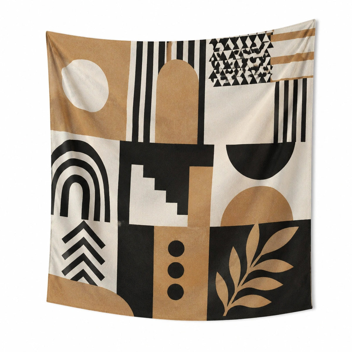 Tapisserie murale 150 x 130 cm en polyester beige noir blanc à motifs géométriques style moderne