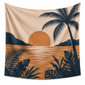Tapisserie murale 150 x 130 cm en polyester beige orange et bleu marine motif coucher de soleil tropical