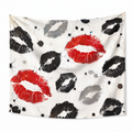 Tapisserie murale 150 x 150 cm en polyester blanc rouge noir motif lèvres style graphique