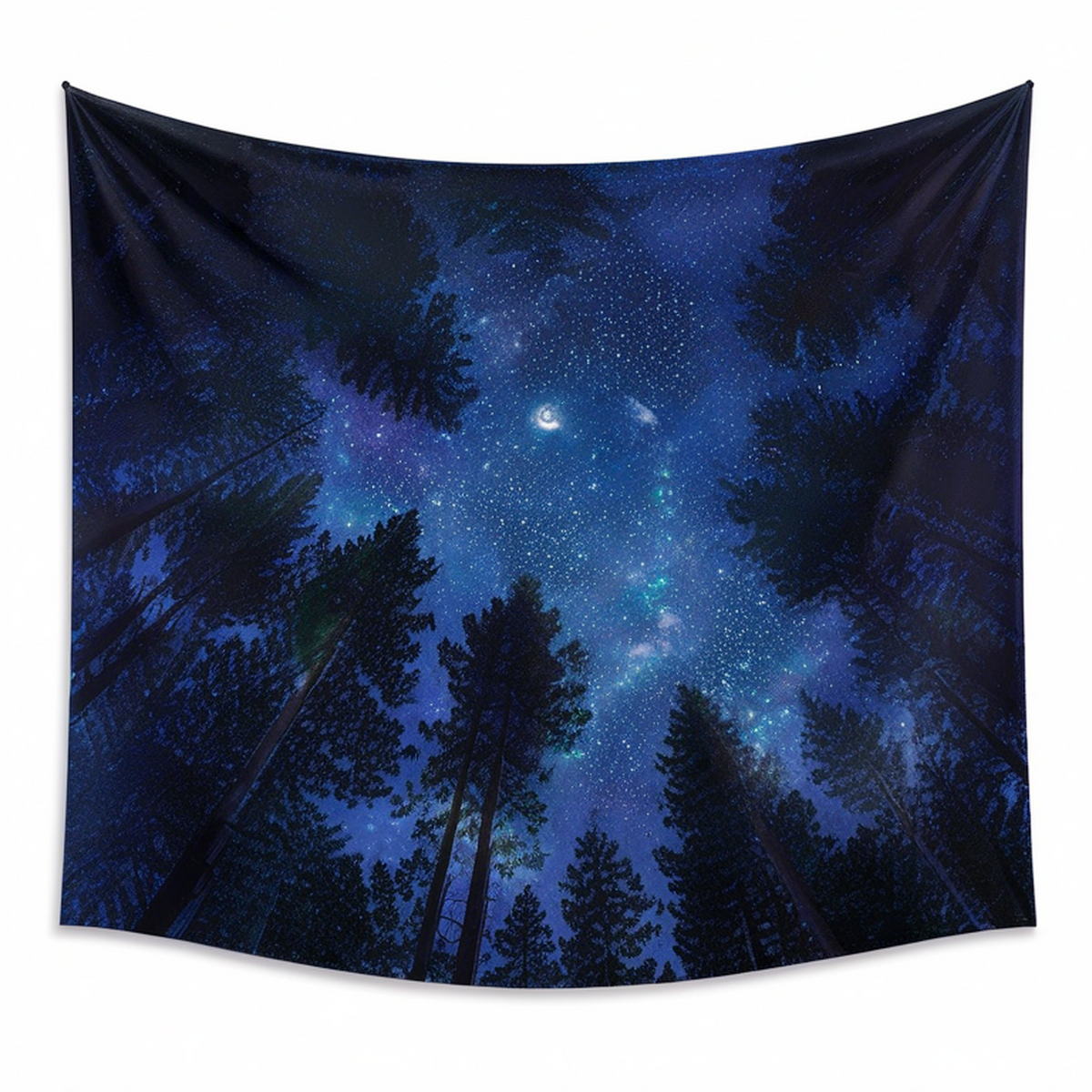 Tenture murale 150 x 130 cm en polyester bleu noir motif ciel étoilé décorative