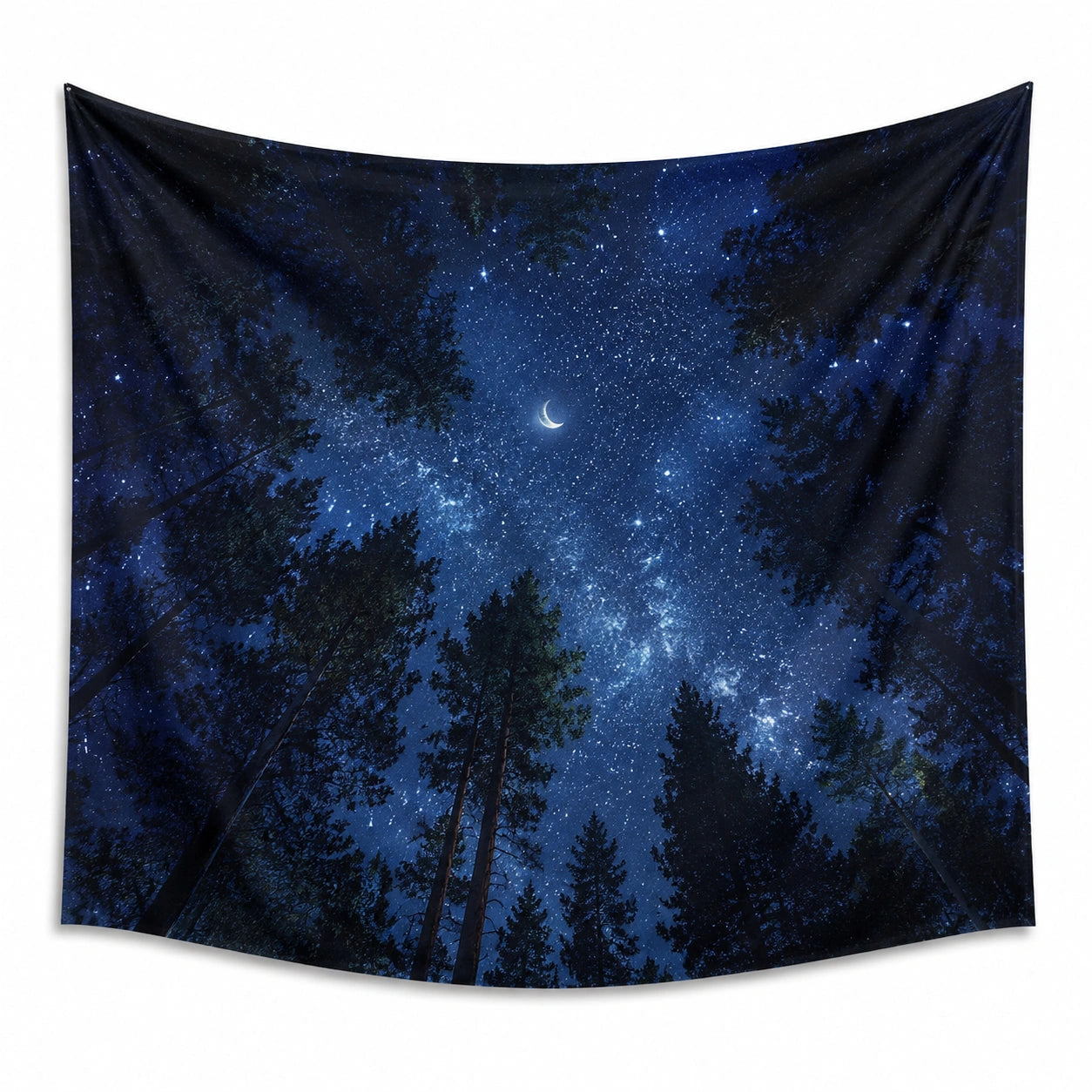 Tenture murale 150 x 130 cm en polyester bleu noir motif ciel étoilé décorative